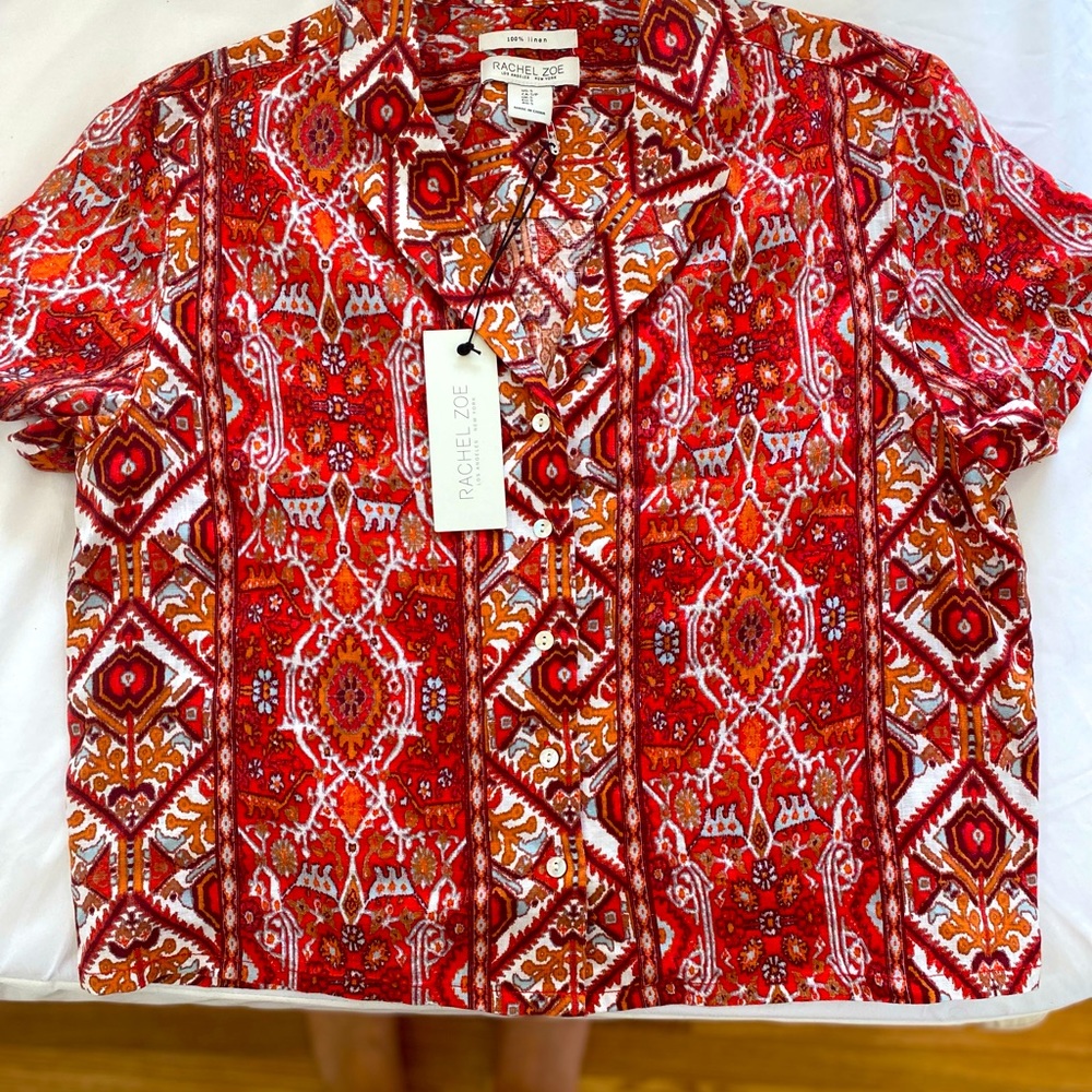 NEW RACHEL ZOE 100% LINEN BUTTON UP SHIRT